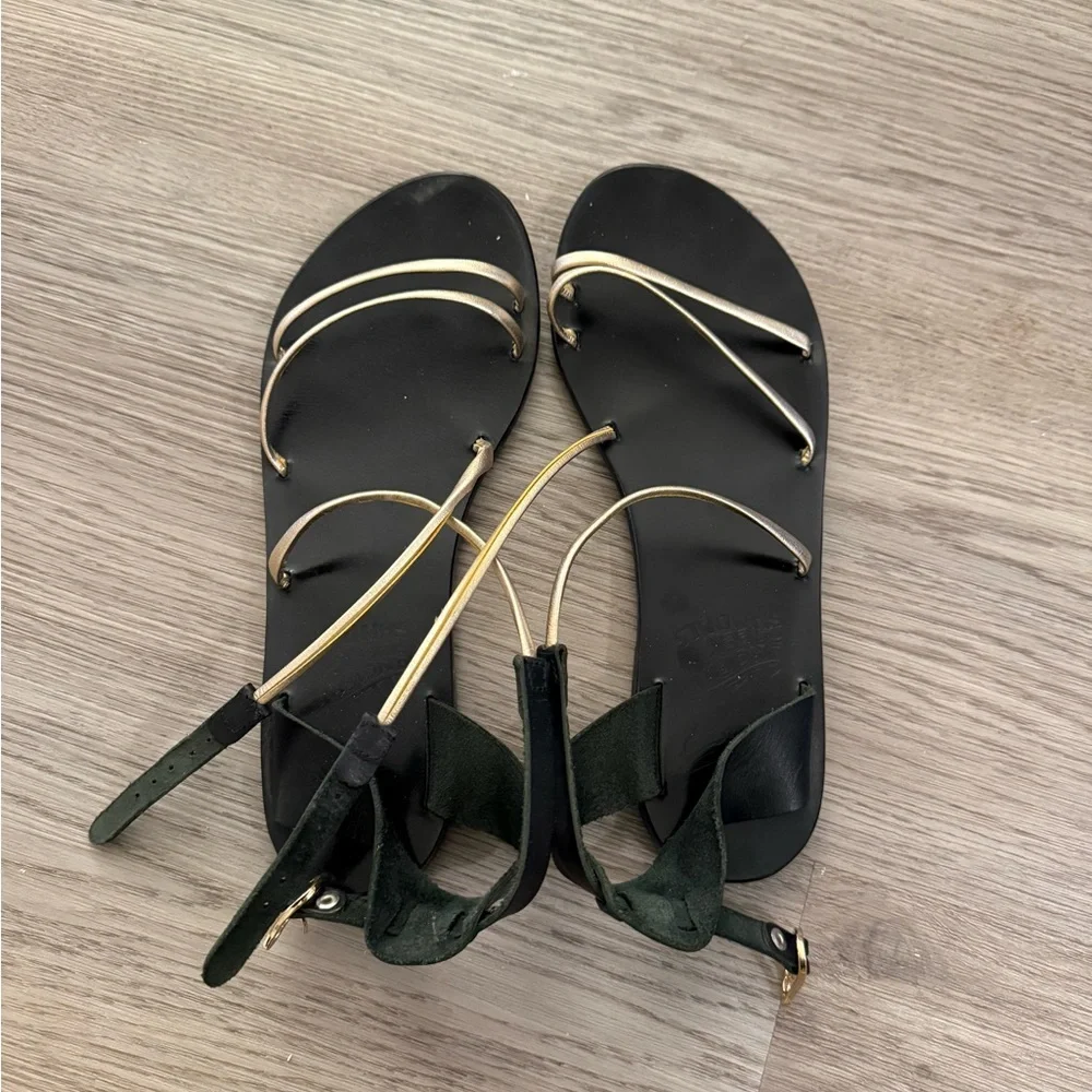 Ancient Greek Sandals Black with Gold Straps